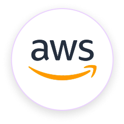 Amazon Web Services logo icon AWS logo with orange arrow, indicating cloud service scalability and performance