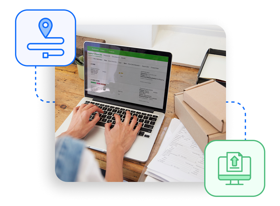 Ecommerce Order Dashboard Person entering data into order management system on laptop